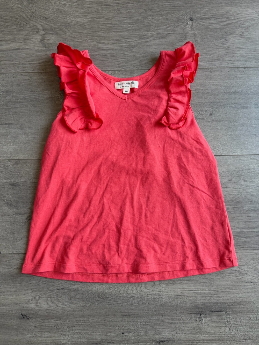 Forever Young Ruffle Sleeve tank top - coral - size 10Y